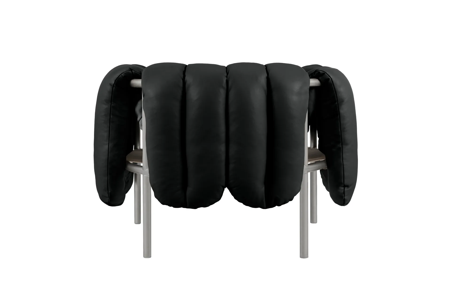 Puffy loungefauteuil, Black leather-roestvrij staal Hem