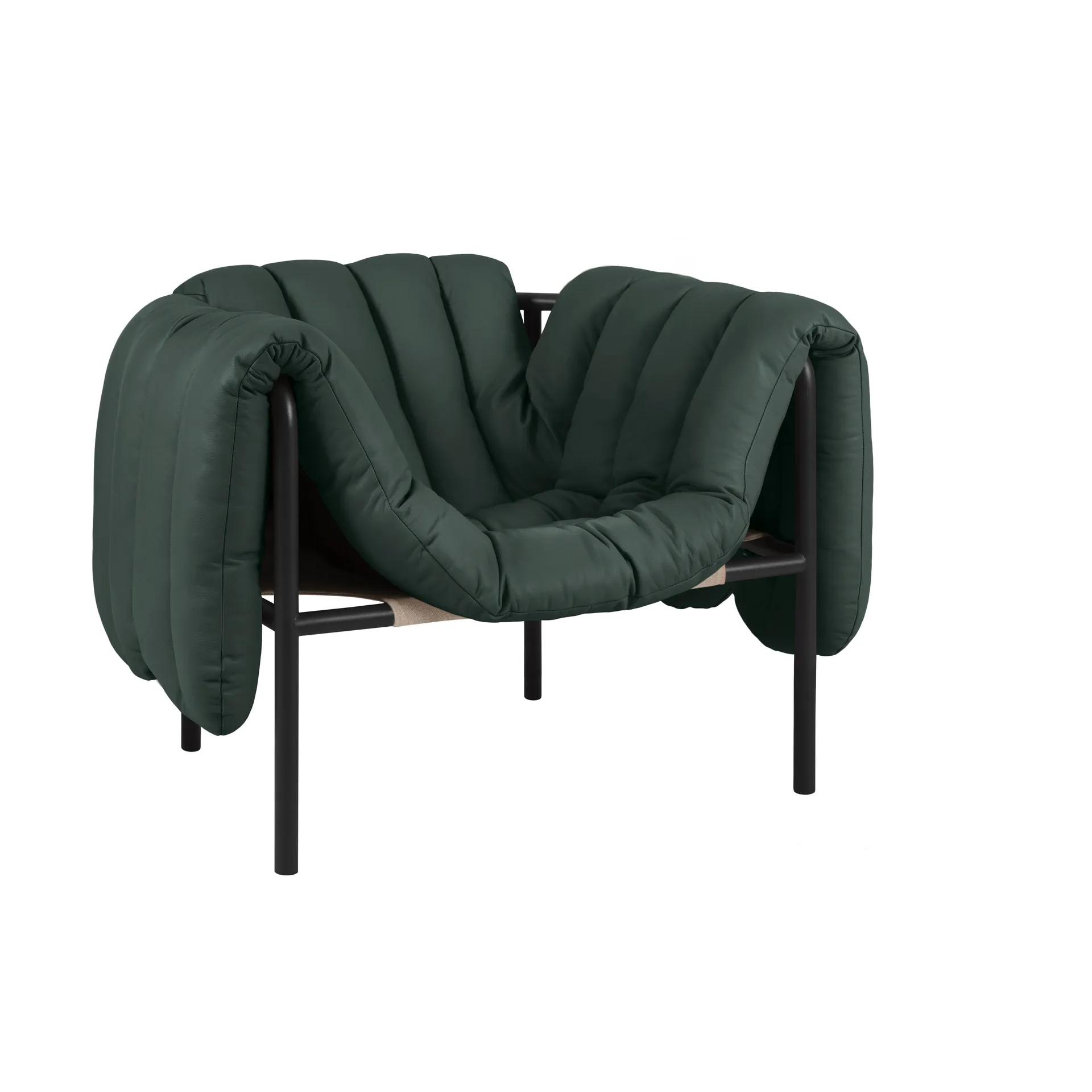 Puffy loungefauteuil, Dark green leather-black grey Hem