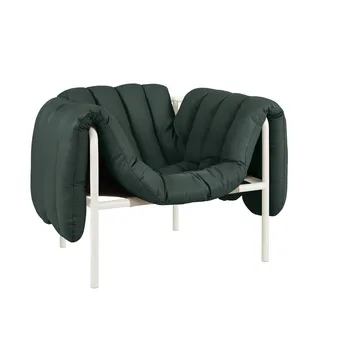 Puffy loungefauteuil - Dark green leather-cream - Hem