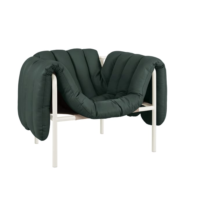 Puffy loungefauteuil - Dark green leather-cream - Hem