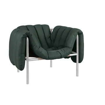 Puffy loungefauteuil - Dark green leather-roestvrij staal - Hem