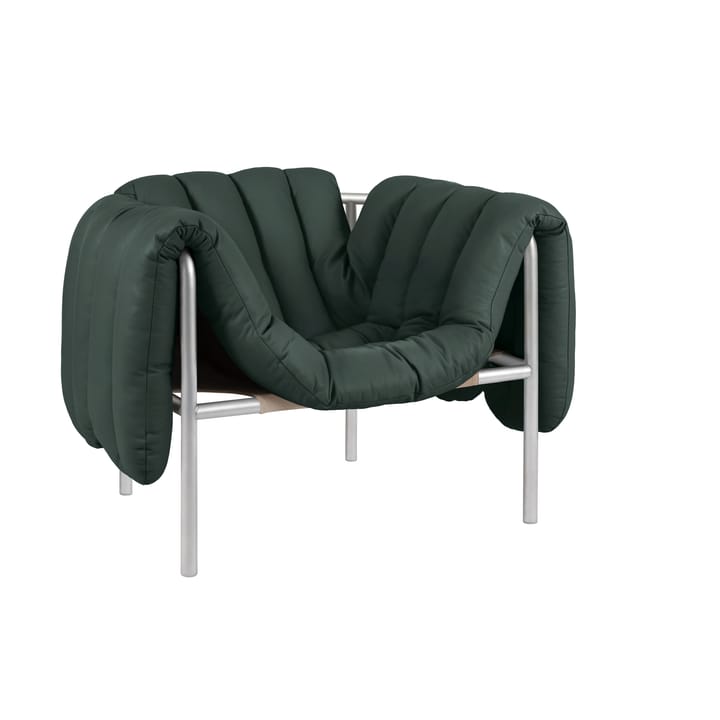 Puffy loungefauteuil - Dark green leather-roestvrij staal - Hem