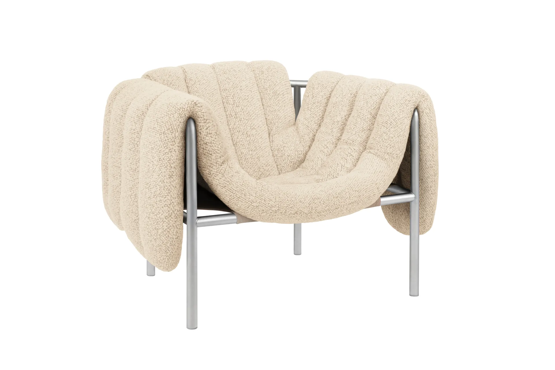 Puffy loungefauteuil, Eggshell-roestvrij staal Hem