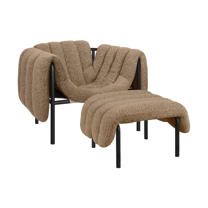 Puffy loungefauteuil + ottoman - Sawdust-black grey - Hem