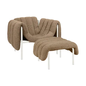Puffy loungefauteuil + ottoman - Sawdust-cream - Hem