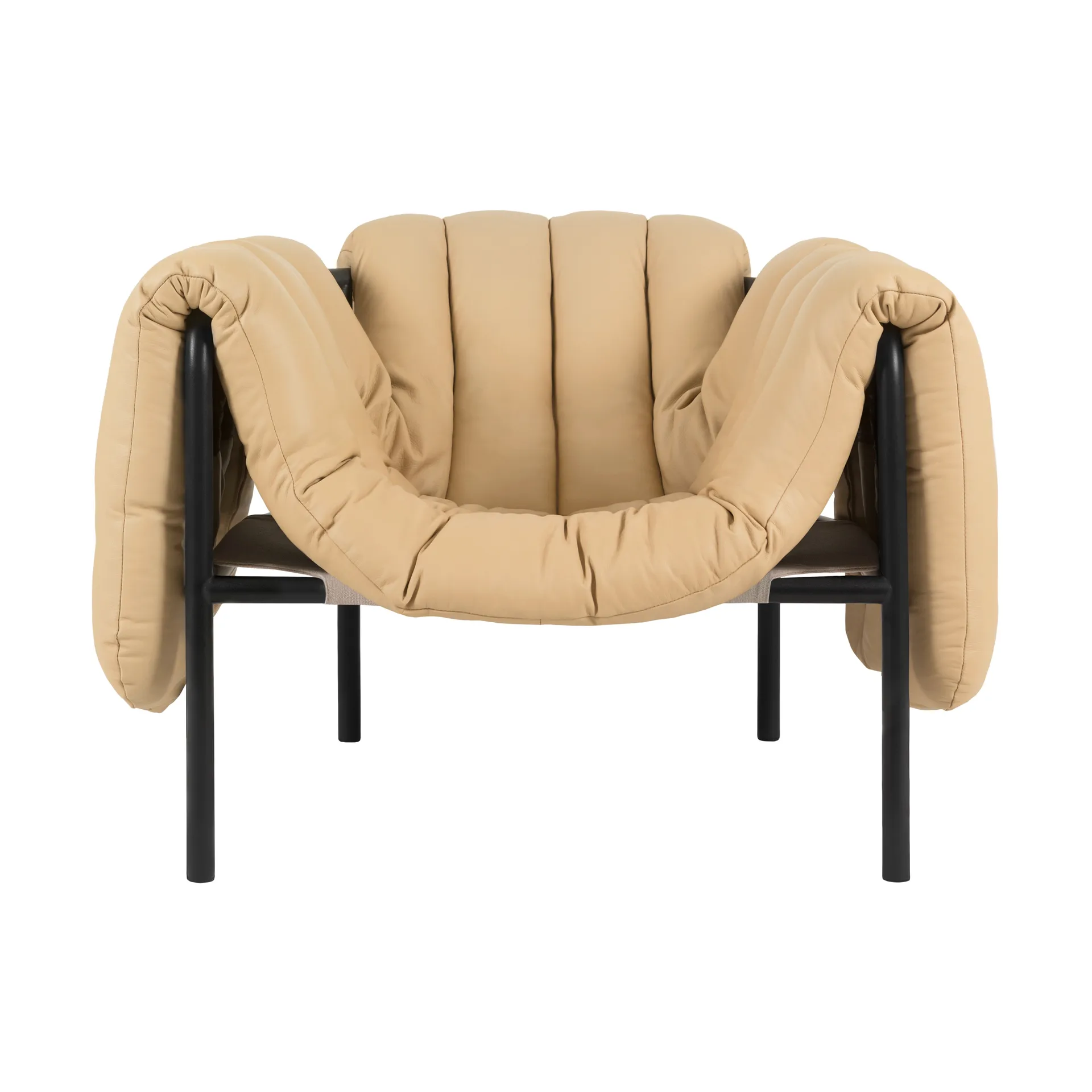 Puffy loungefauteuil, Sand leather-black grey Hem
