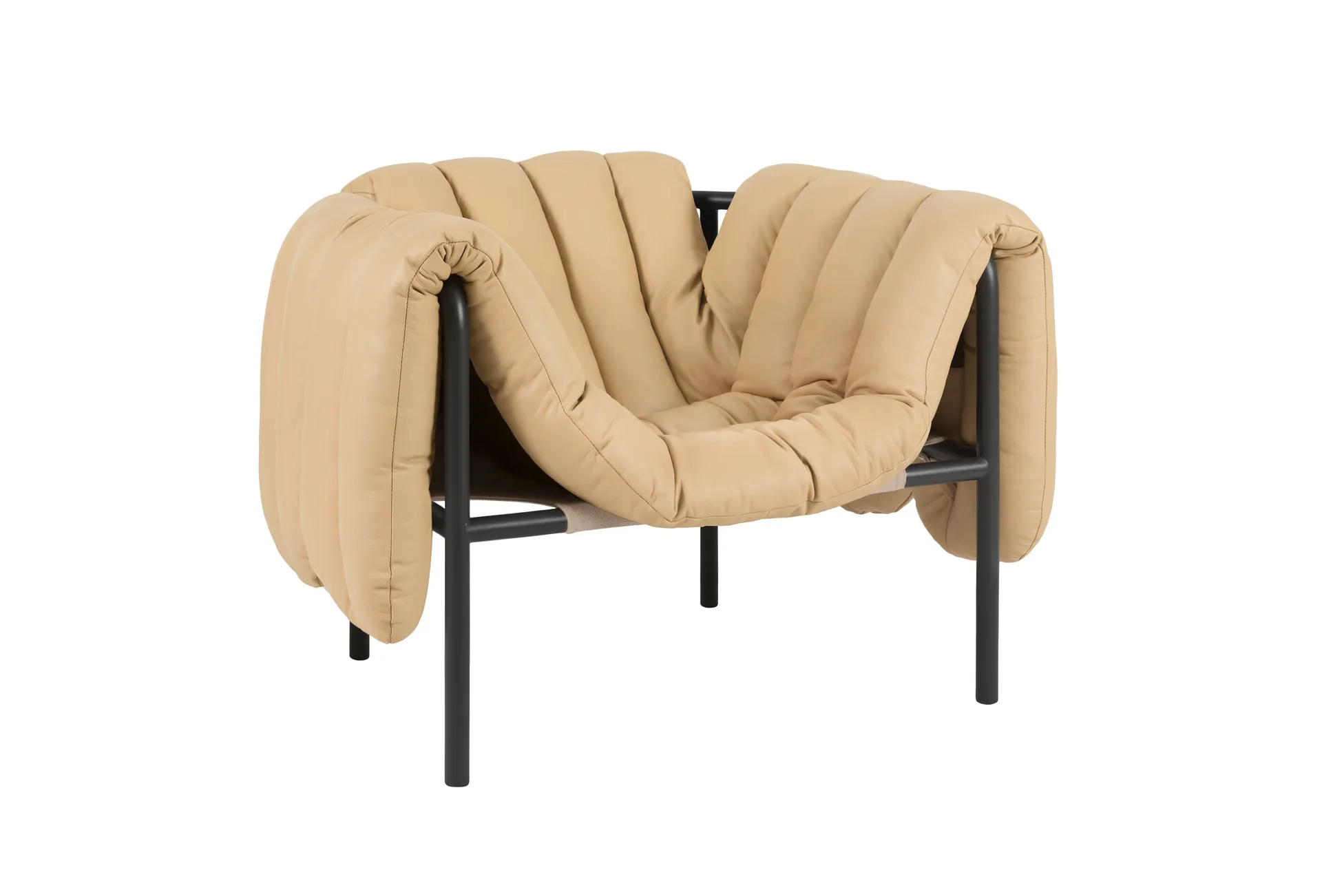 Puffy loungefauteuil, Sand leather-black grey Hem