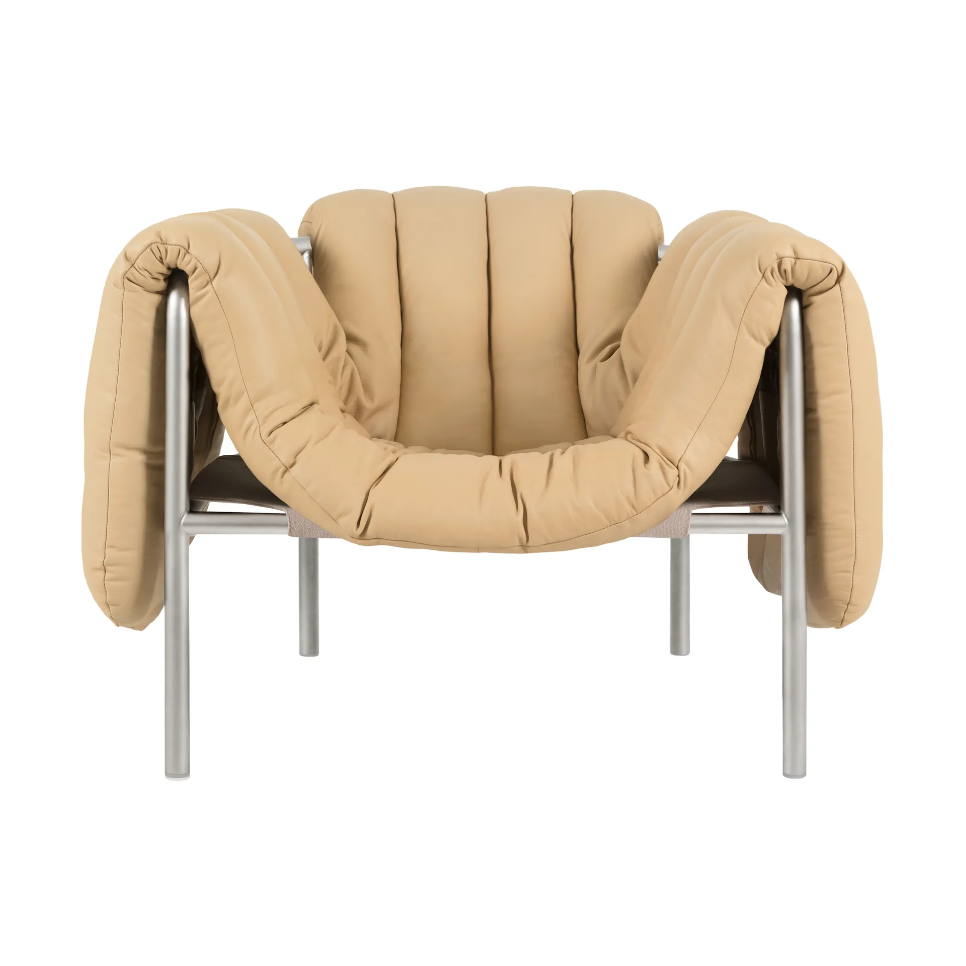 Puffy loungefauteuil, Sand leather-roestvrij staal Hem