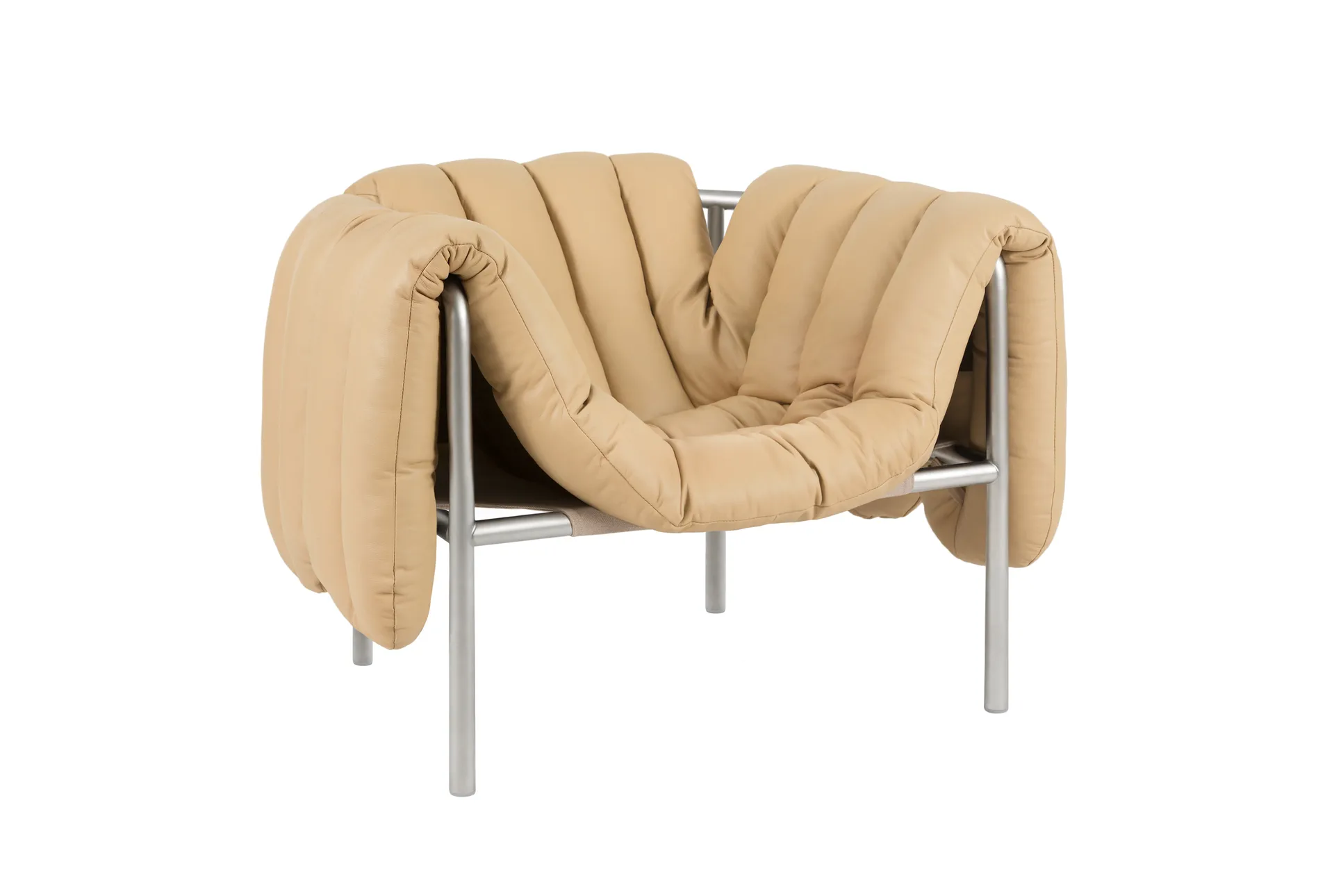 Puffy loungefauteuil, Sand leather-roestvrij staal Hem