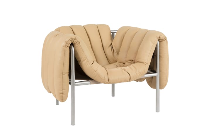 Puffy loungefauteuil, Sand leather-roestvrij staal Hem