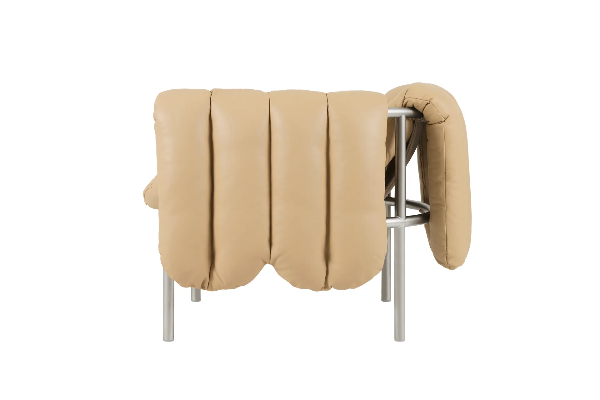 Puffy loungefauteuil, Sand leather-roestvrij staal Hem