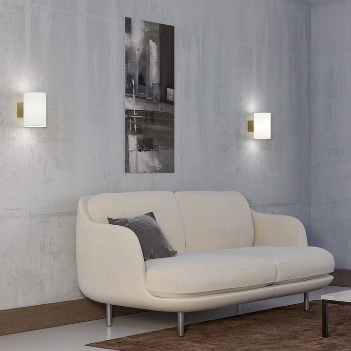 Evoke wandlamp groot, Satijn messing-wit glas Herstal