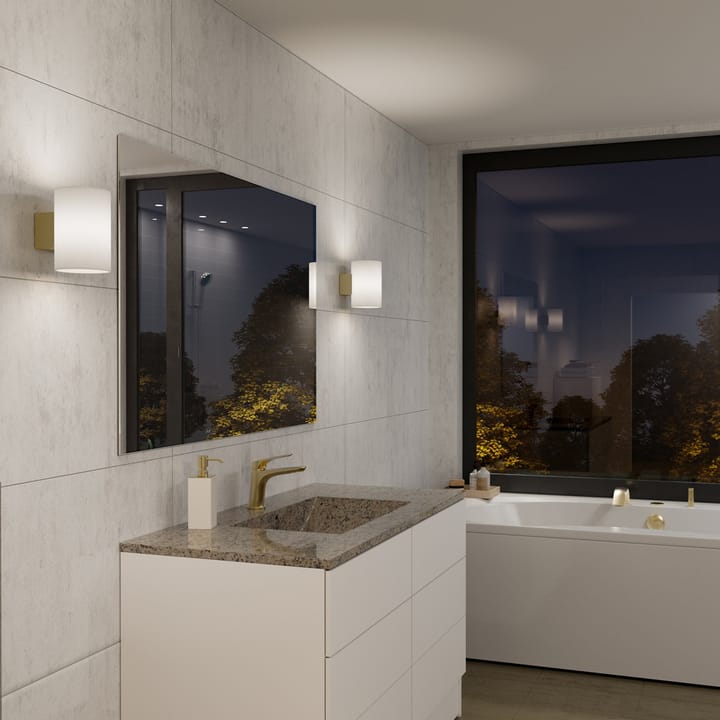 Evoke wandlamp groot, Satin messing-opaalglas Herstal