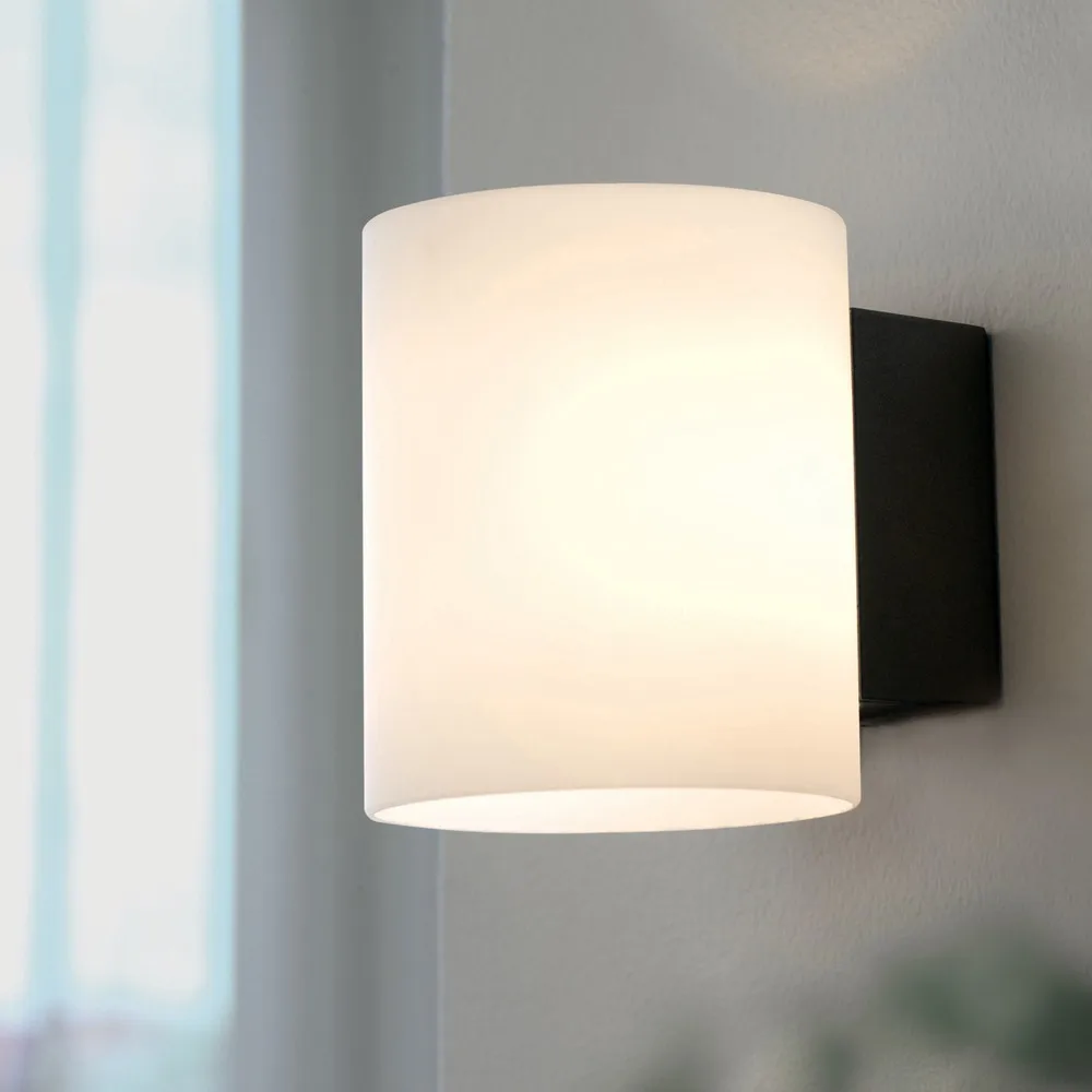 Evoke wandlamp klein, Antraciet-opal glas Herstal