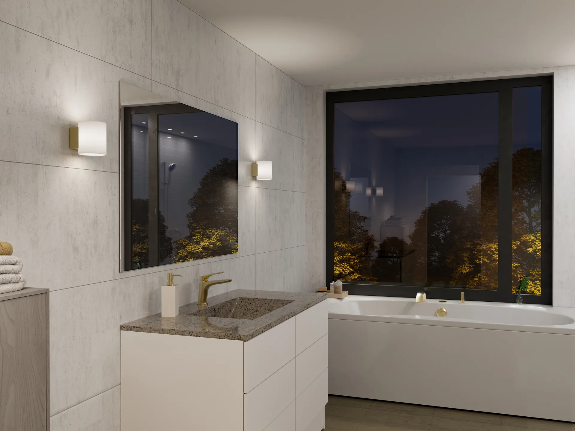 Evoke wandlamp klein, Satin messing -opaalglas Herstal