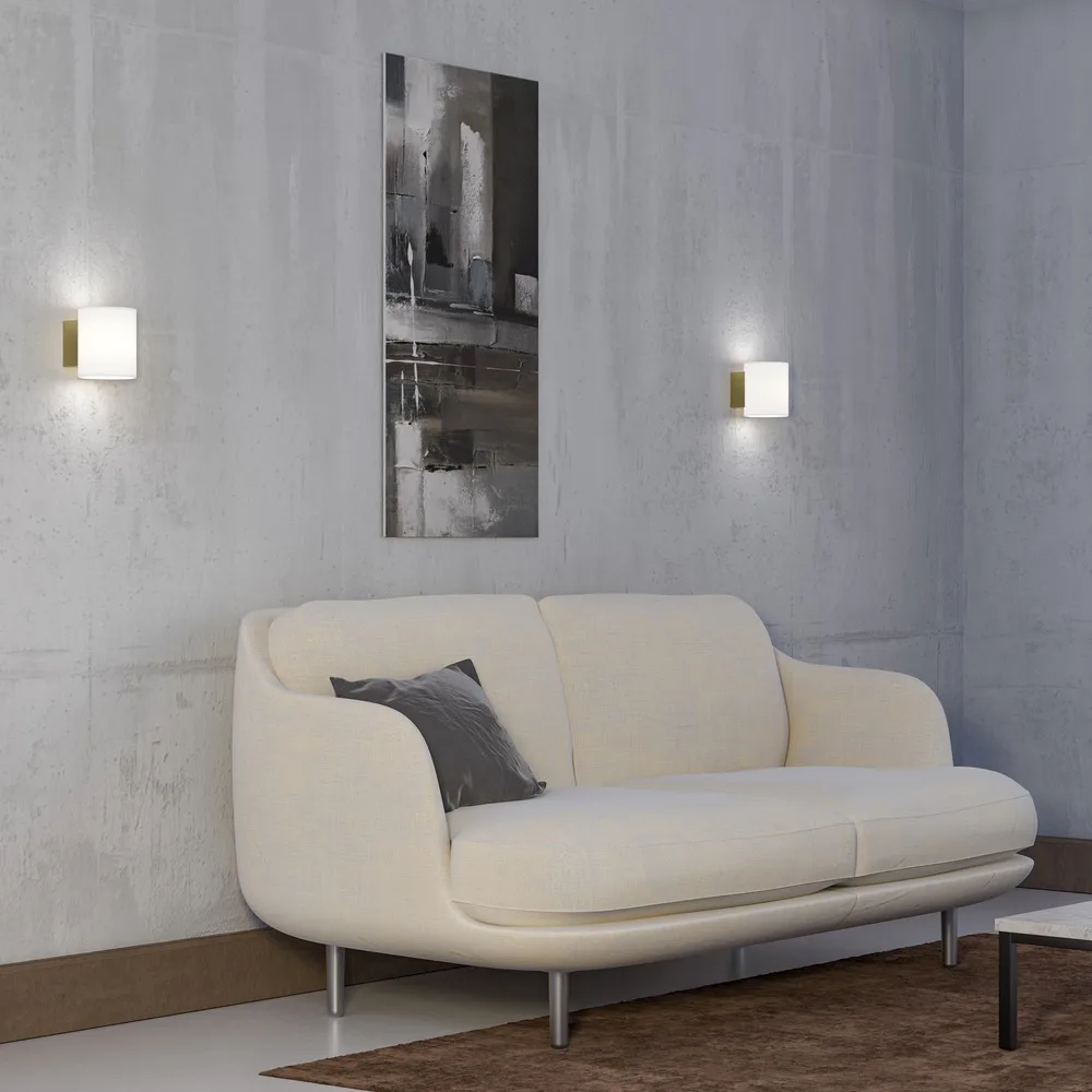 Evoke wandlamp klein, Satin messing -opaalglas Herstal