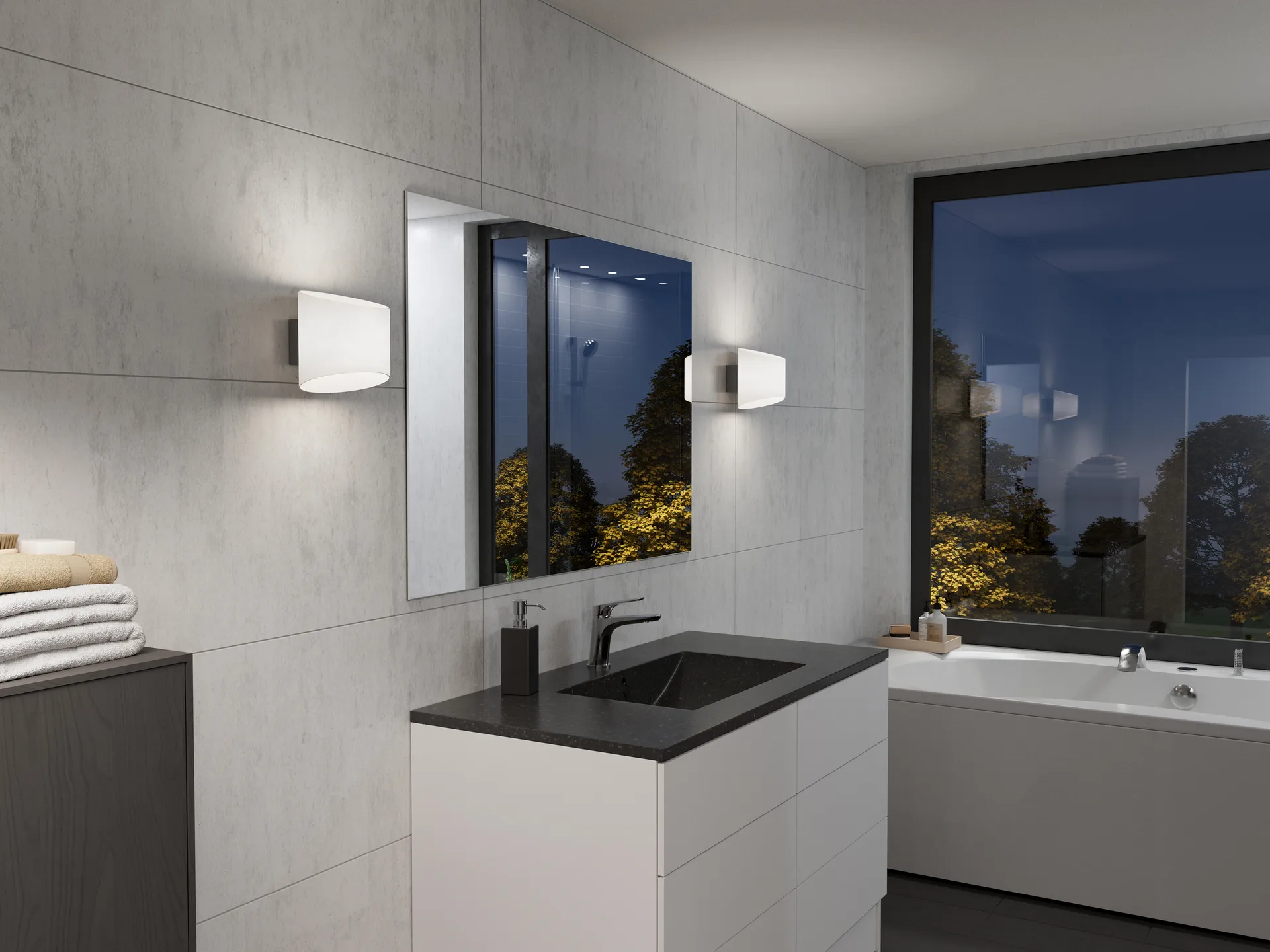 Evoke wandlamp ovaal, Antraciet-opaalglas Herstal