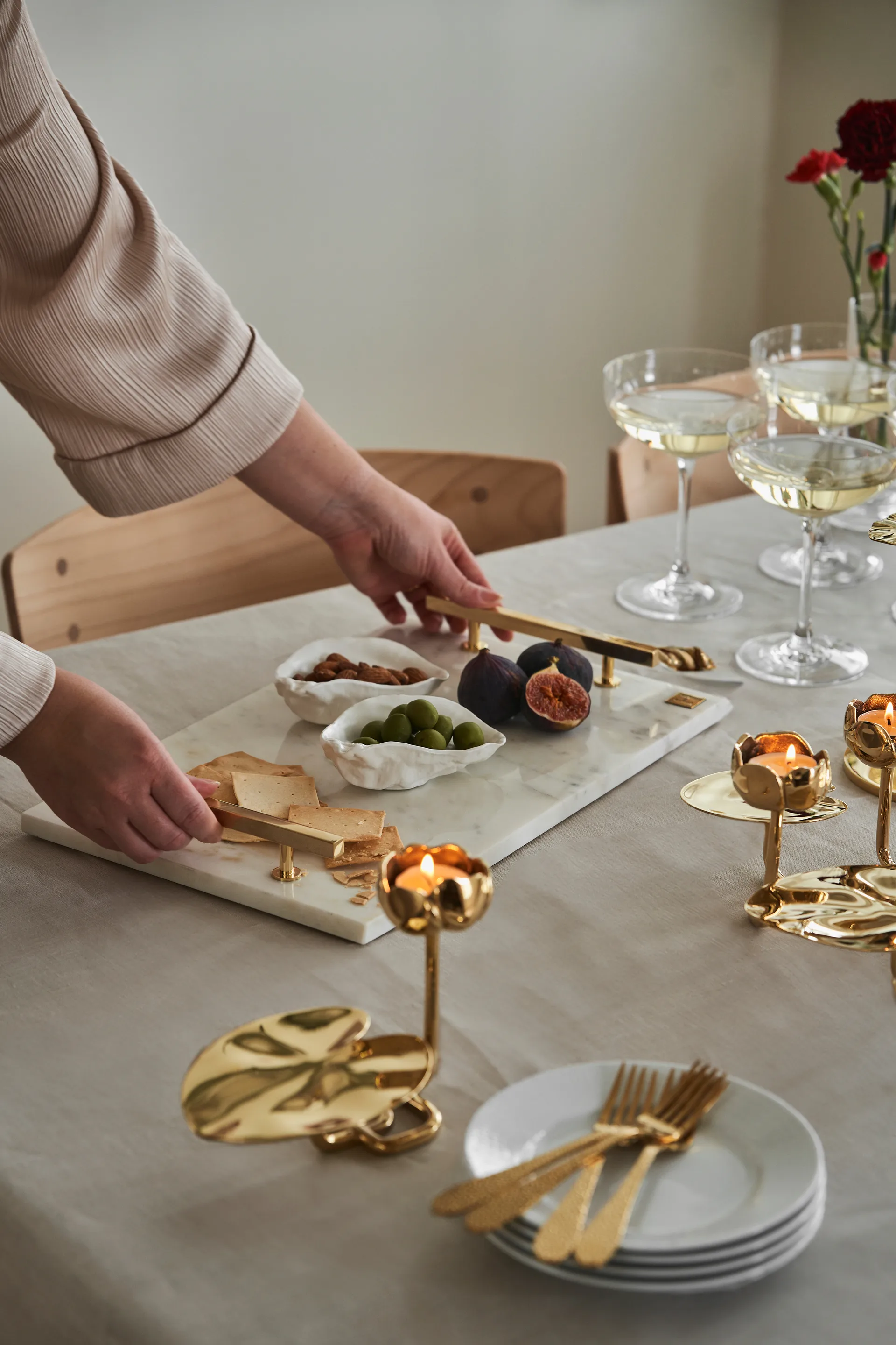 Hilke Collection dienblad 40,5x25,5 cm, Wit marmer-massief messing Hilke Collection