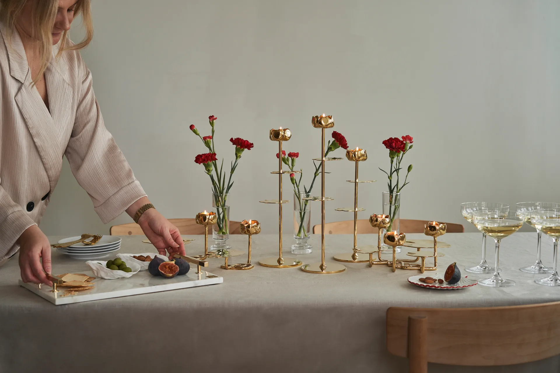 Hilke Collection dienblad 40,5x25,5 cm, Wit marmer-massief messing Hilke Collection