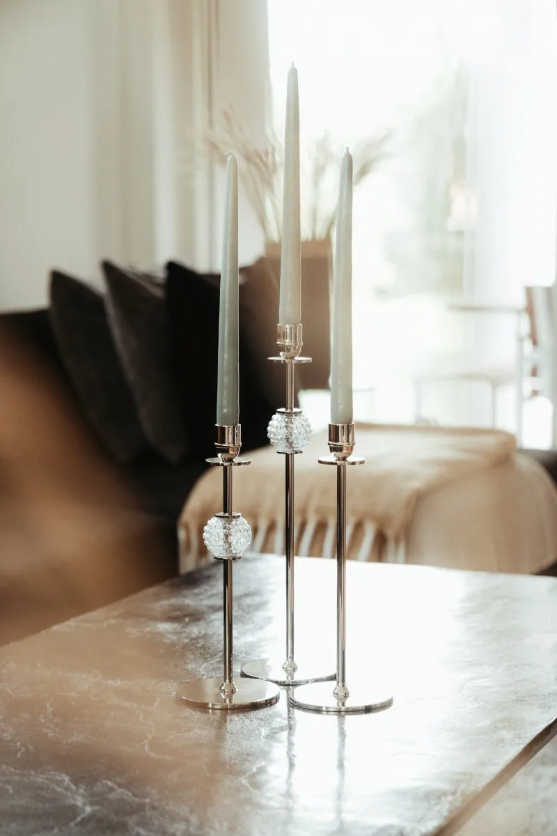 La Luna kandelaar 40 cm, Vernikkeld messing en glas Hilke Collection