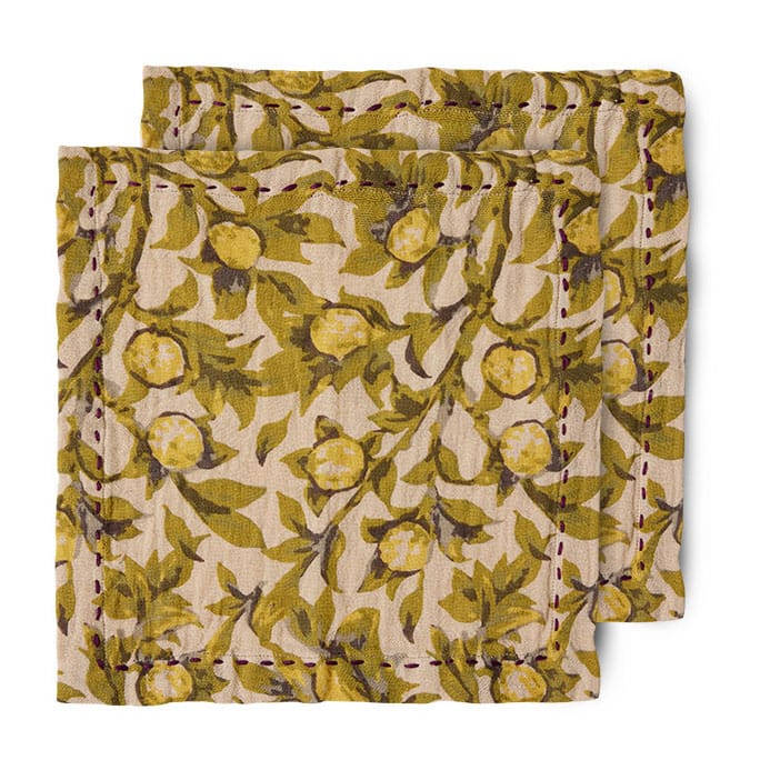 Mediterranean katoenen servet 30x30 cm 2-pack - Olive - HK Living