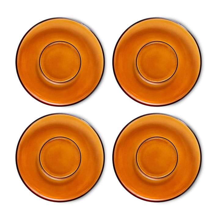 70's glassware koffieschotel Ø10,6 cm 4-pack - Amber brown - HKliving