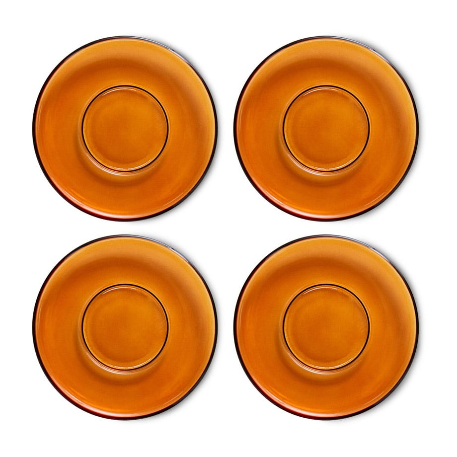 HKliving 70's glassware koffieschotel Ø10,6 cm 4-pack Amber brown