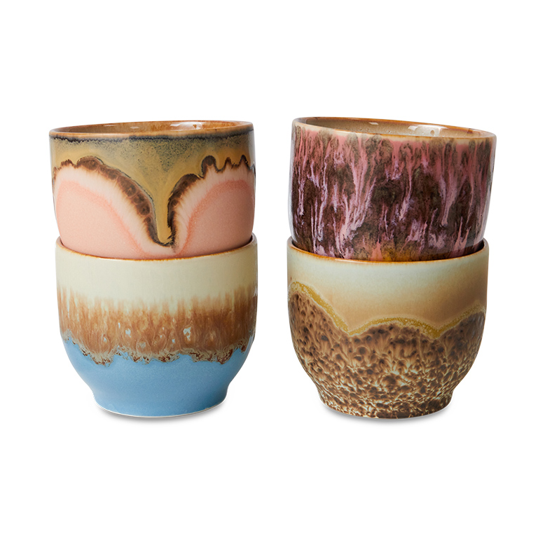 HKliving 70's kop 25 cl 4-pack Lagoon | Scandinavisch Interieur | Koffiekoppen | Multi