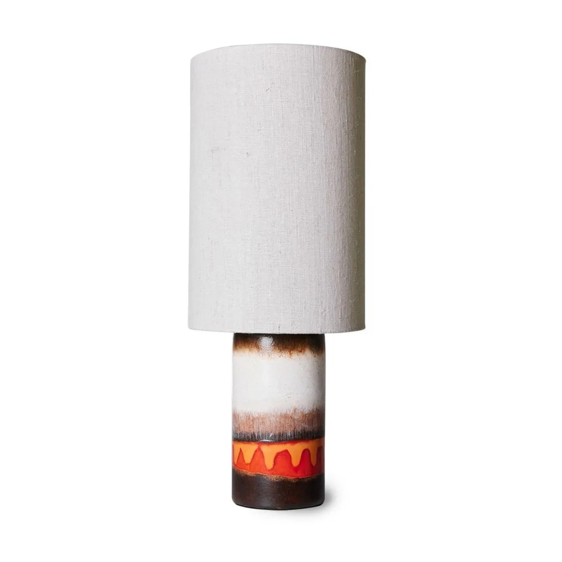 Retro geglazuurde lampenvoet van aardewerk, Brown, cream, red/orange HKliving
