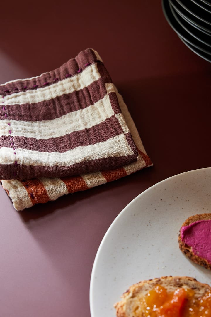 Striped katoenen servet 30x30 cm 2-pack, Burgundy HKliving
