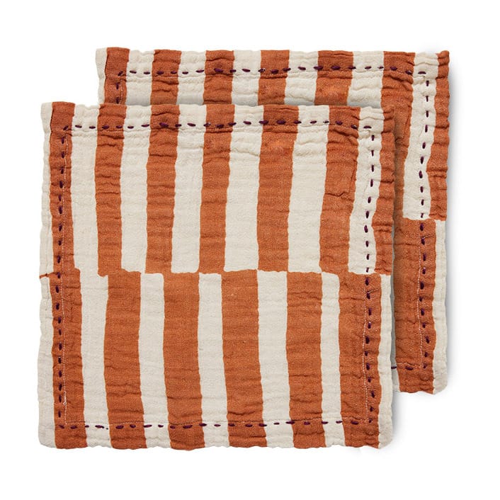 Striped katoenen servet 30x30 cm 2-pack - Tangerine - HKliving