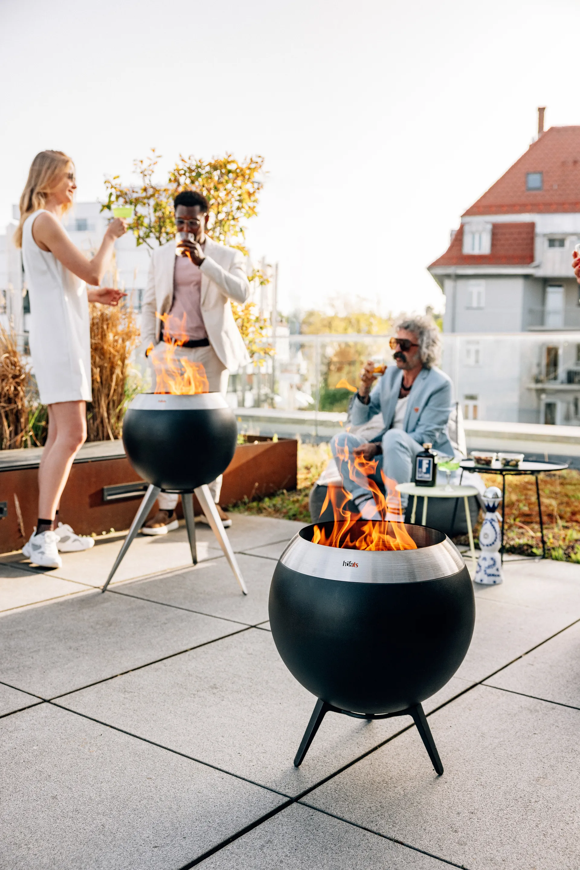 MOON 45 vuurschaal, Zwart-zilver, laag statief Höfats