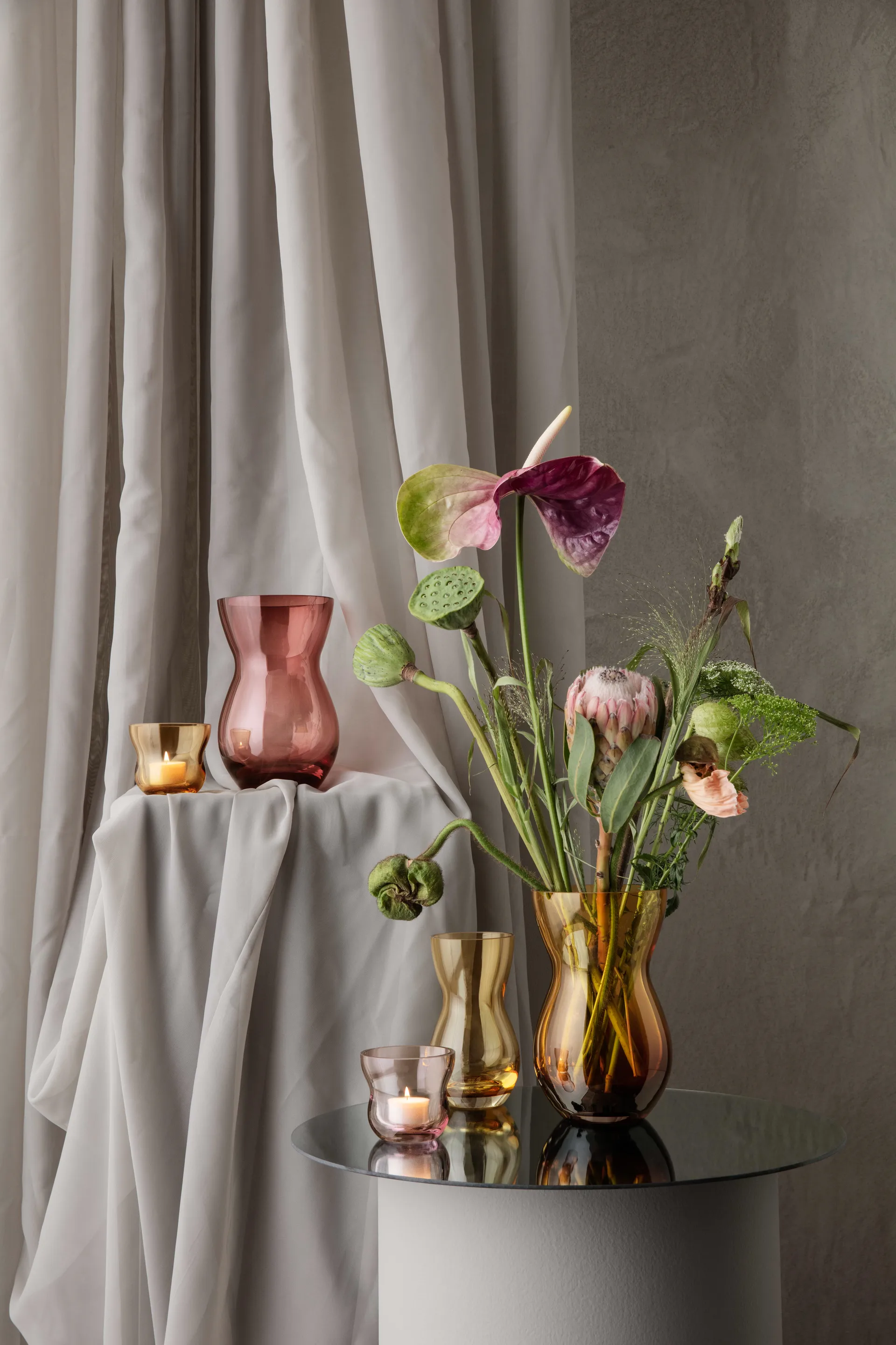 Calabas vaas 21 cm, Duo burgundy-amber Holmegaard