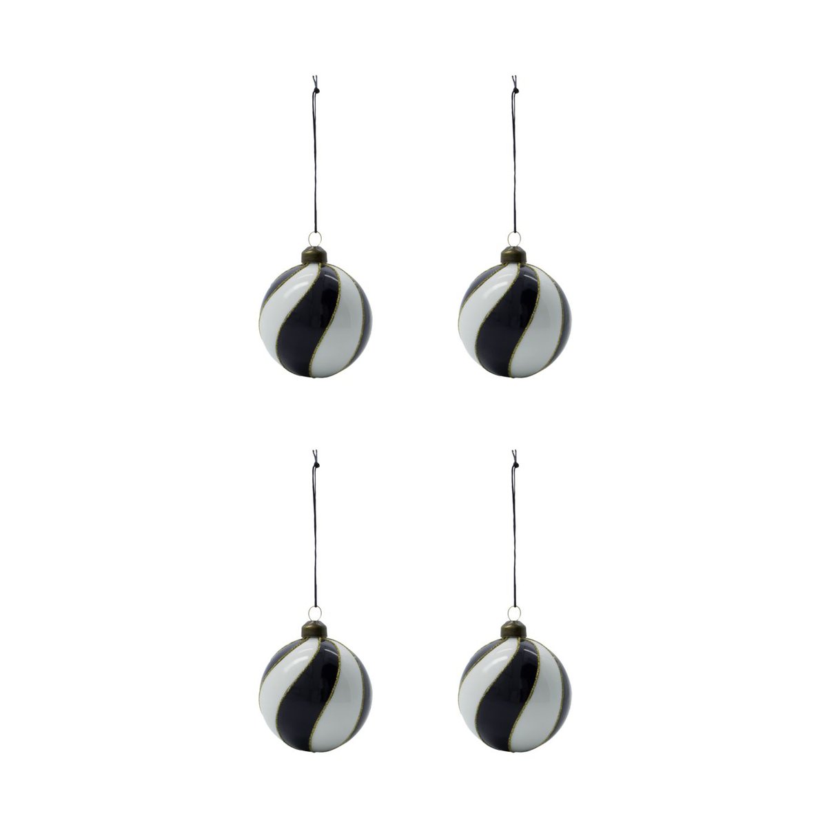 House Doctor Coil kerstbal o8 cm 4-pack Zwart-wit | Scandinavisch Interieur | Kerstdecoraties | Zwart
