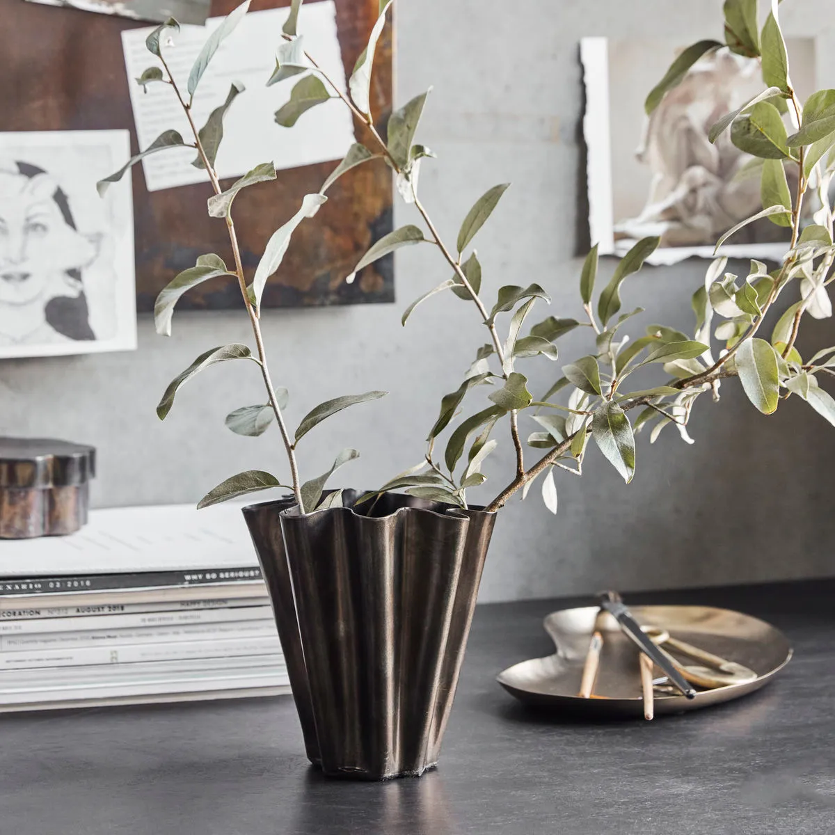 Flood vaas 13 cm, Antiek bruin House Doctor