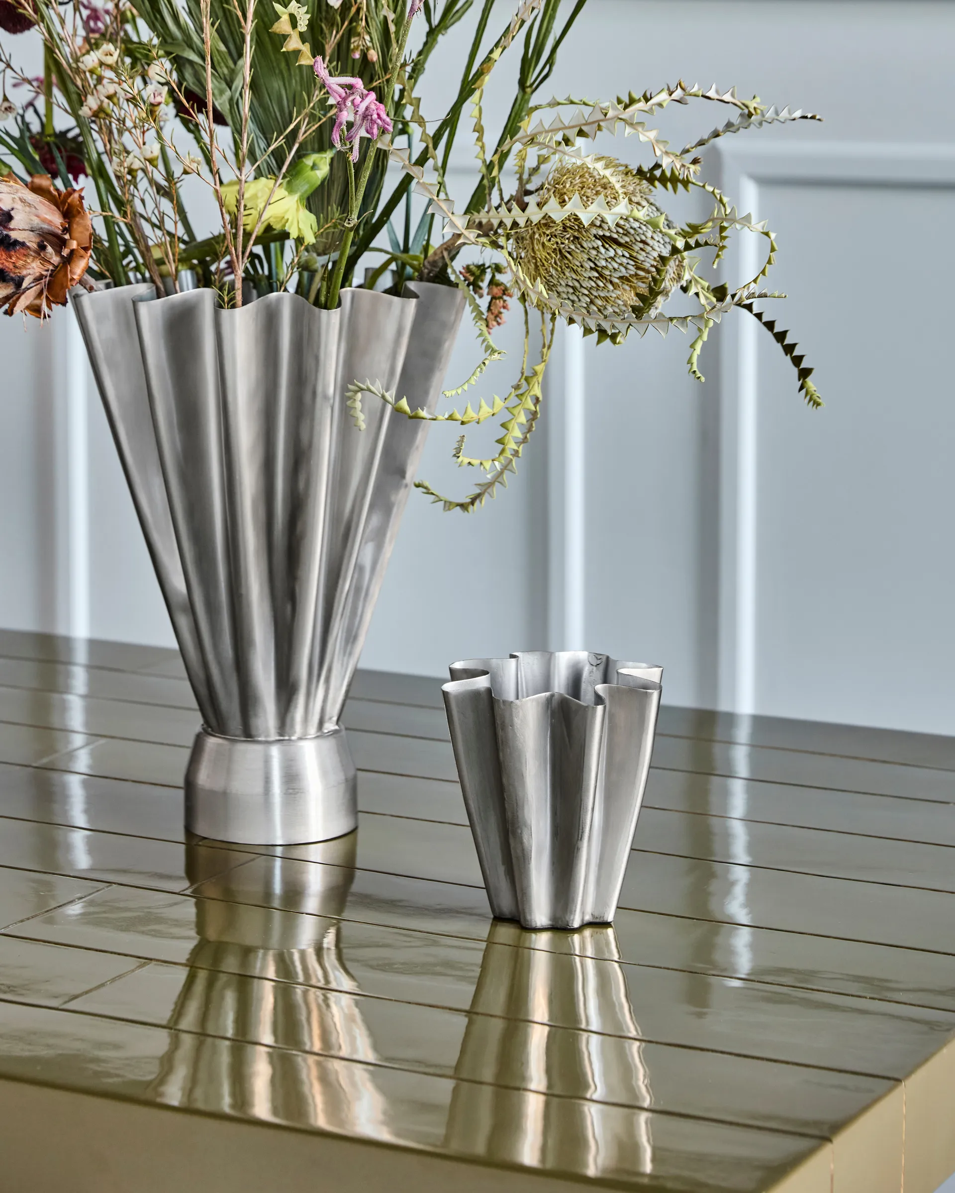 Flood vaas 13 cm, Geborsteld silver House Doctor