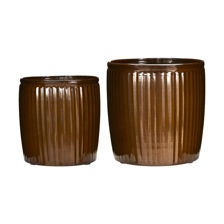 Groove bloempot 2-delig small - Bruin - House Doctor