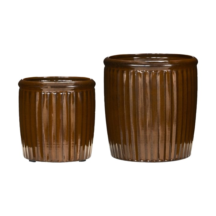 Groove bloempot 2-delig small - Bruin - House Doctor