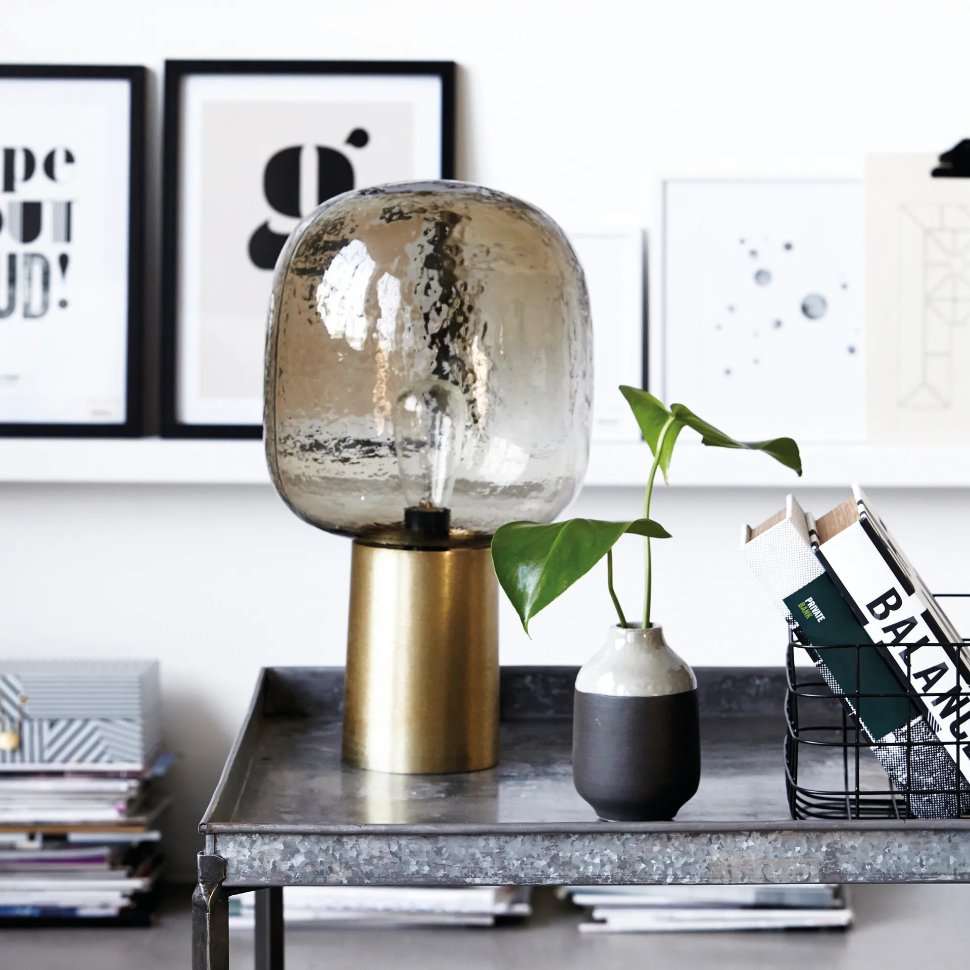 Note tafellamp, grijs-messing House Doctor