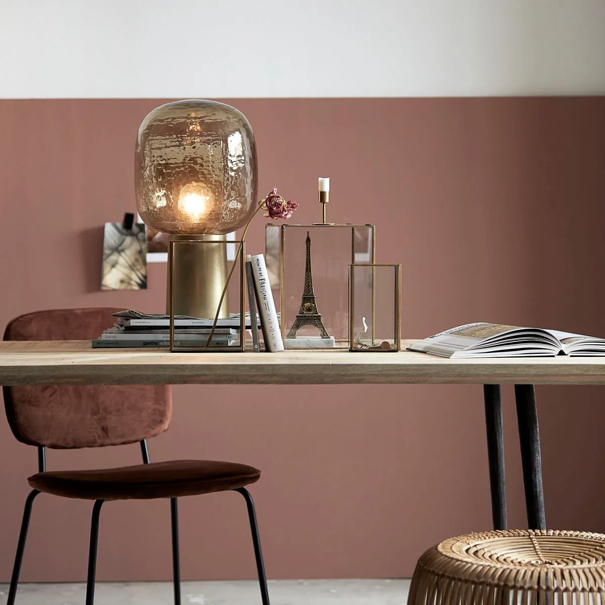 Note tafellamp, grijs-messing House Doctor