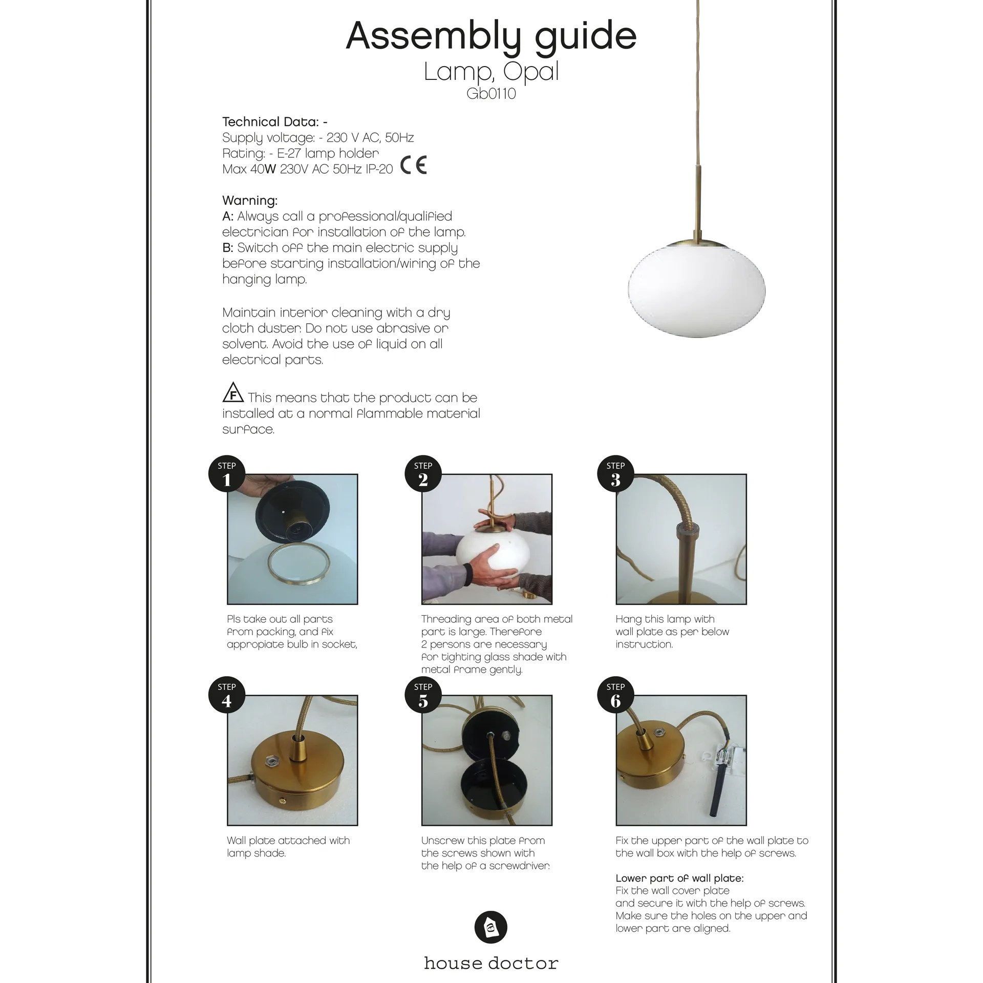 Opal hanglamp, wit House Doctor