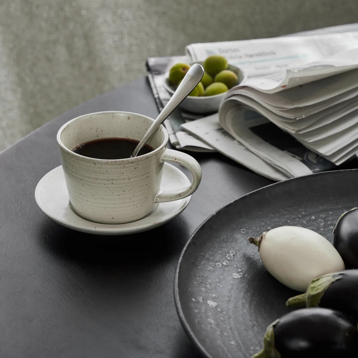 Pion kop met schotel 23 cl, Grijs-wit House Doctor