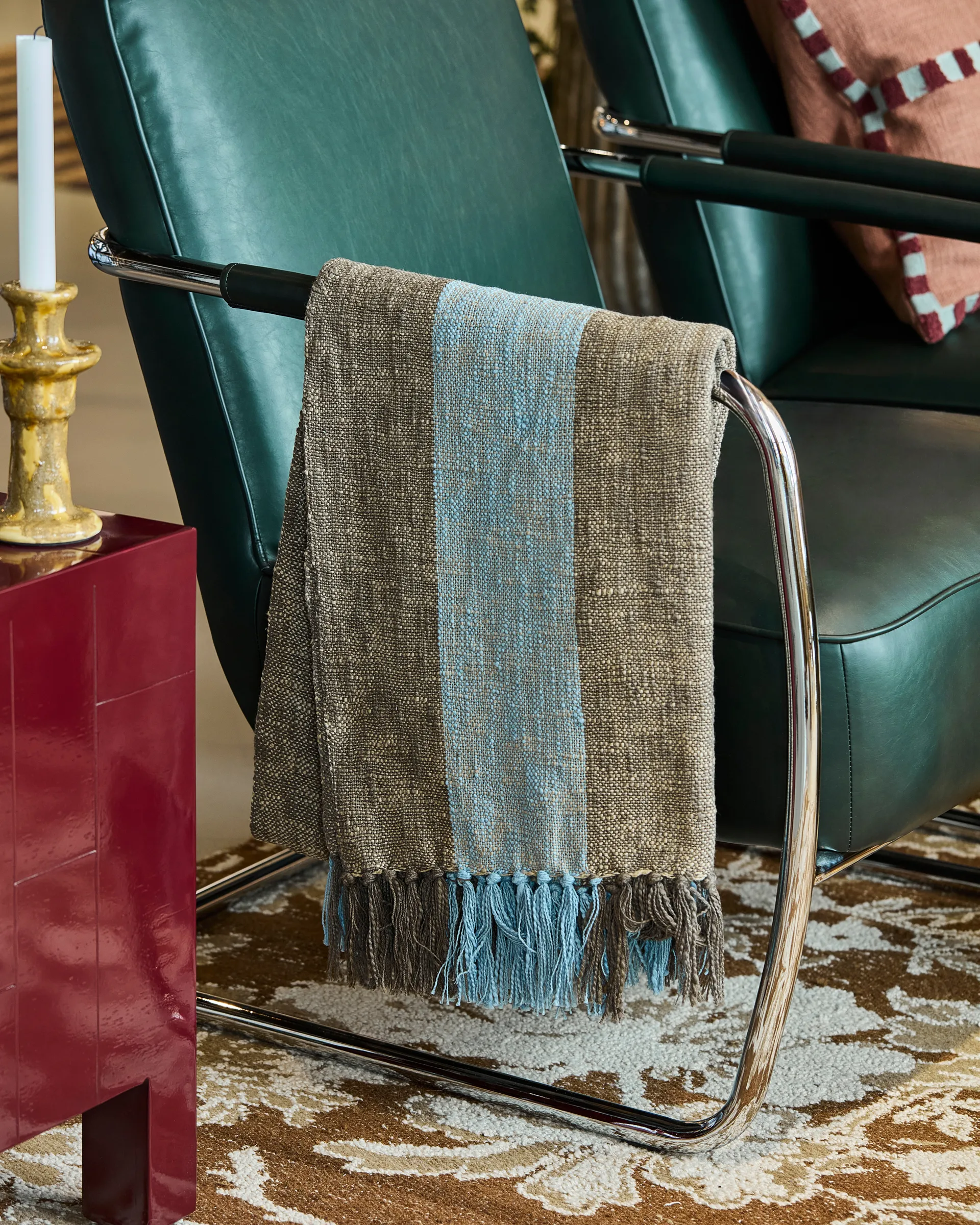 Ponra plaid 130x180 cm, Bruin-Lichtblauw House Doctor