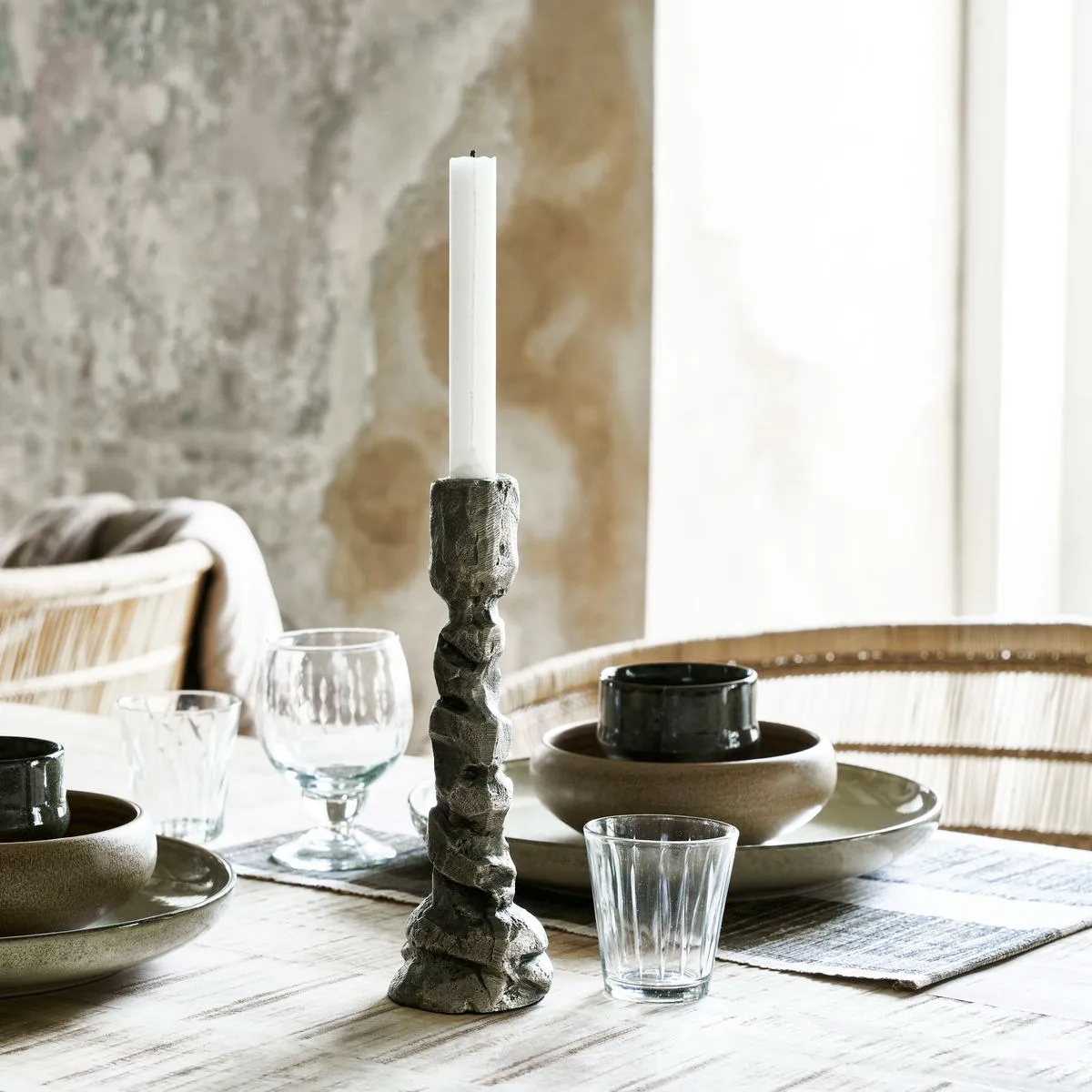 Raku kandelaar antiek zilver, 25 cm House Doctor