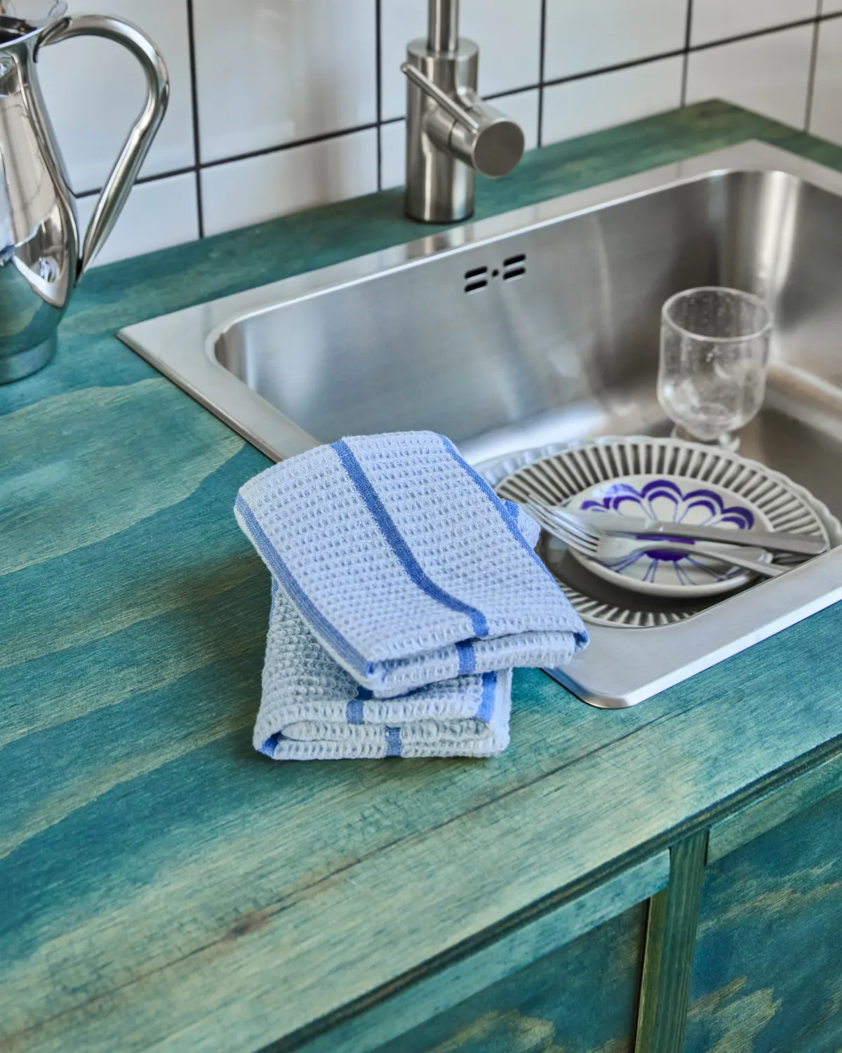 Rena vaatdoek, Lichtblauw-blauw, 30x30 cm, 2-pack House Doctor