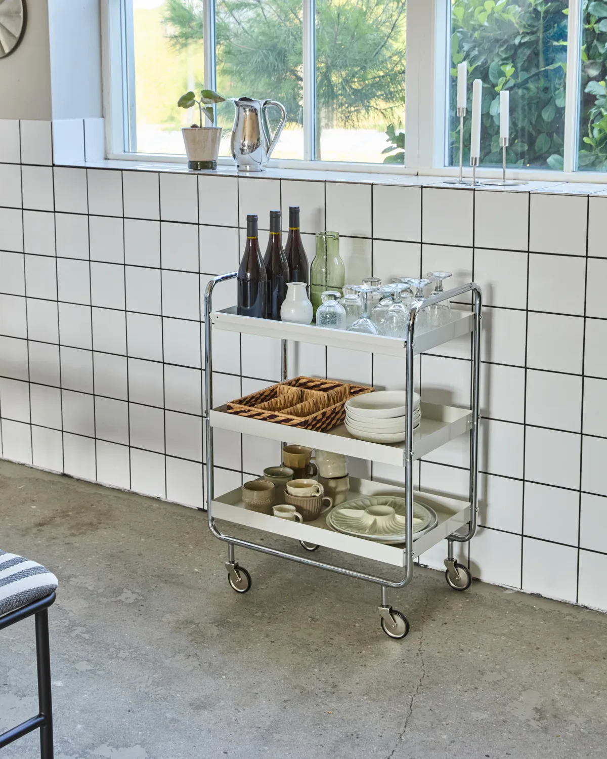 Roll serveerwagen, Offwhite-chroom House Doctor