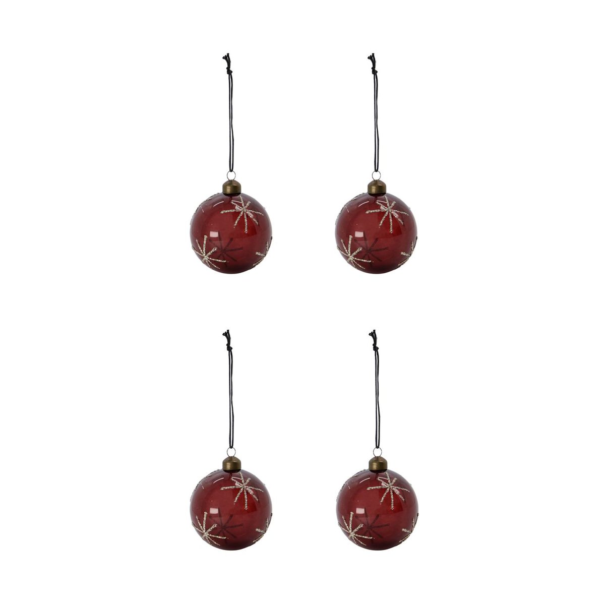 House Doctor Star kerstbal o8 cm 4-pack Bordeaux | Scandinavisch Interieur | Kerstdecoraties | Rood