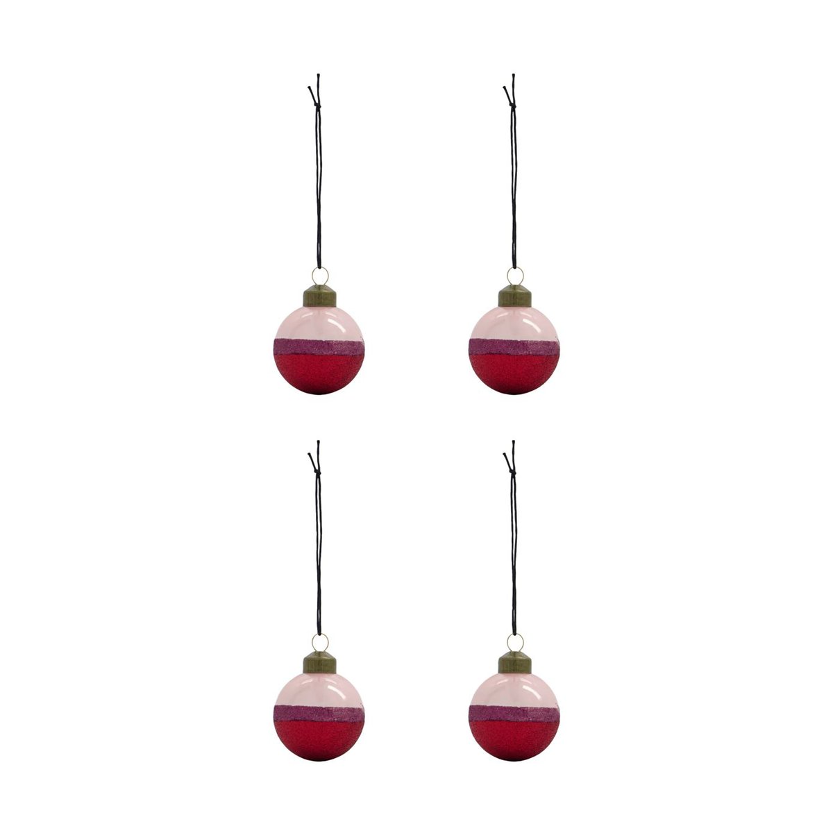 House Doctor Stripe kerstbal o5 cm 4-pack Roze-rood