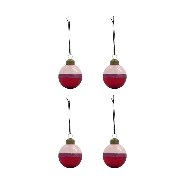 Stripe kerstbal Ø8 cm 4-pack - Roze-rood - House Doctor