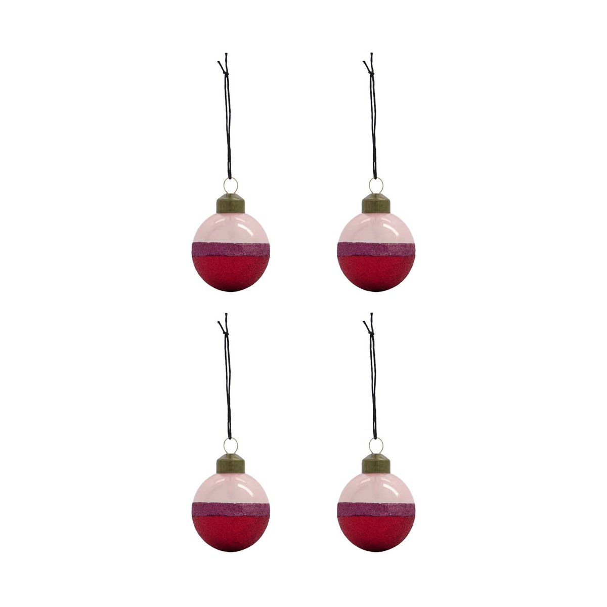 House Doctor Stripe kerstbal o8 cm 4-pack Roze-rood